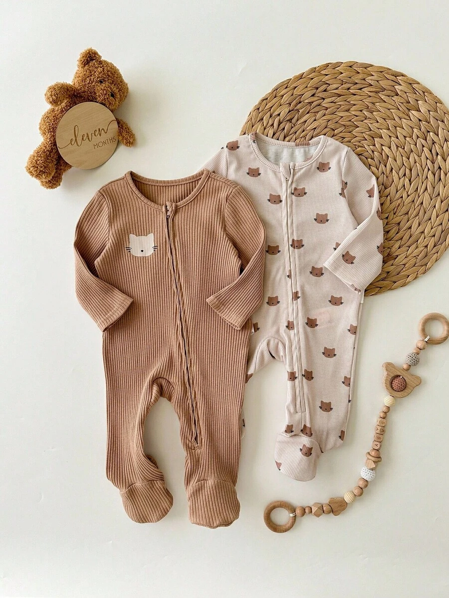 SHEIN 2 pezzi Tutina con cappuccio soffice e carina per neonata, abbigliamento casual