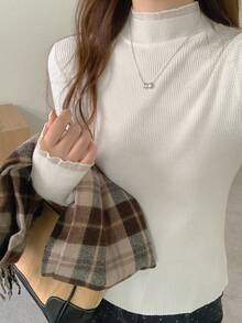 DAZY Teen Girl Slim Fit Turtleneck Basic Knit Long Sleeve Sweater, Autumn Student - White - View 1