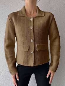 EURMUSE 女士纯色前扣优雅通勤长袖开衫