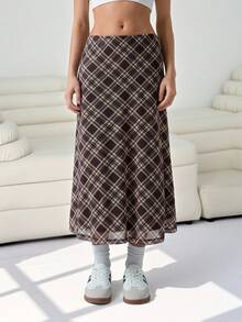 SHEIN EZwear Plus Size Women Plaid A-Line Skirt, Casual & Office Wear