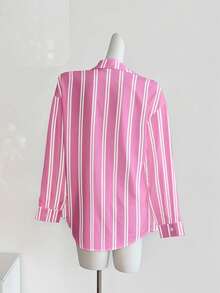 SHEIN 女式休闲宽松条纹印花纽扣长袖衬衫 - 彩色 - 查看 2