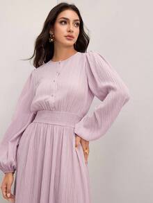 Veilorie Váy Abaya thời trang tay loe raglan cổ tròn màu trơn dành cho nữ bằng vải kết cấu - Màu Hồng baby - Xem 2
