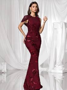 Coutiva Formal Evening Gown (Heavily Embellished) - Burgundy - View 3