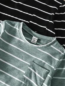 SHEIN Vintaside Kids 3件套男童条纹T恤、秋冬汗衫 - 彩色 - 查看 3