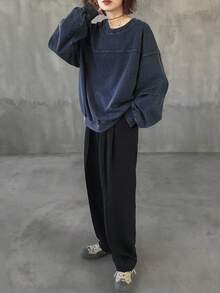 FRIFUL 女式宽松落肩长袖休闲牛仔上衣