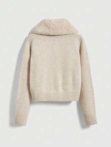 ROMWE Kawaii Mignon Kawaii Faux Col de Fourrure Détachable Nœud Décoratif Femmes Cardigan