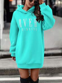 EMERY ROSE Damen Herbst Slogan bestickte Drop-Shoulder Langarm Kapuzen Sweatshirt