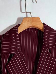 Franclia Women's Lapel Neck Short Sleeve Fashionable Striped Pleated Shirt - Burgundy - View 5