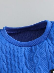SHEIN 2pcs/Set Casual Textured Fabric Sweatshirt And Jeans Set For Tween Boys Chic Outfits For Autumn/Winter Fall - Blue - View 3