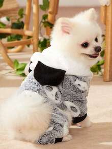 PETSIN 1件法兰绒熊猫图案加厚保暖宠物连体衣 - 彩色 - 查看 5