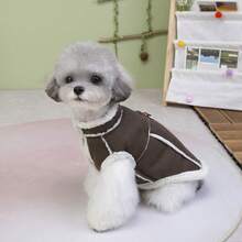 PETSIN 适合小型犬和猫的时尚宠物背心 - 柔软、厚实的材质在秋冬季提供温暖和舒适，非常适合室内休息和日常散步 - 棕色 - 查看 5