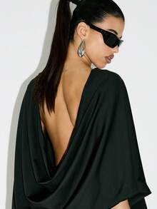 KIZN Elegant Backless Cape Top Draped Evening Party Cocktail Blouse Fall Winter Holiday Outfit Sophisticated Statement Piece