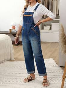 EMERY ROSE 女式时尚无袖百搭休闲牛仔连体裤 - 藍色 - 查看 4