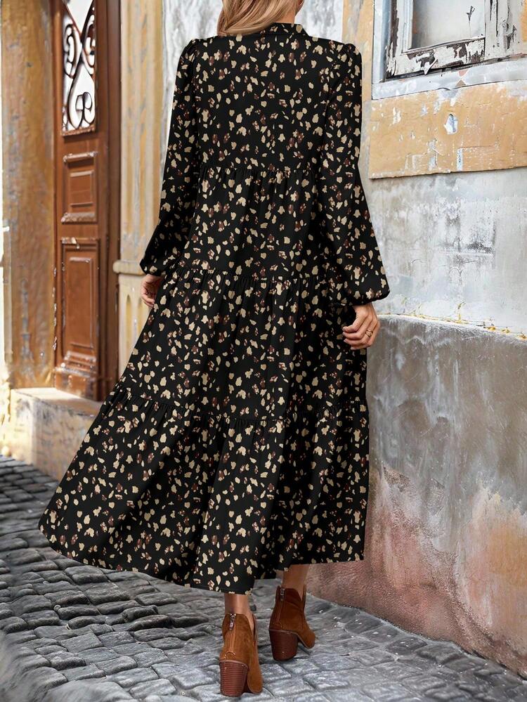 Women's Floral Print Mid-Length Dress, Suitable For Autumn/Winter Floral Midi Dress