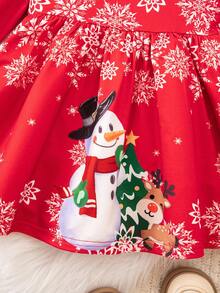 SHEIN Cute Christmas Cartoon Pattern Knitted Long Sleeve Dress For Baby Girl - Red - View 3