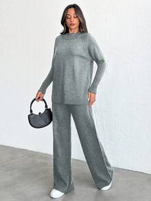 SHEIN Tall 女款假領落肩針織毛衣 2件/套，小碼套裝，套裝，小碼，冬季衣物，高個女性 - 淺灰色 - 查看 3