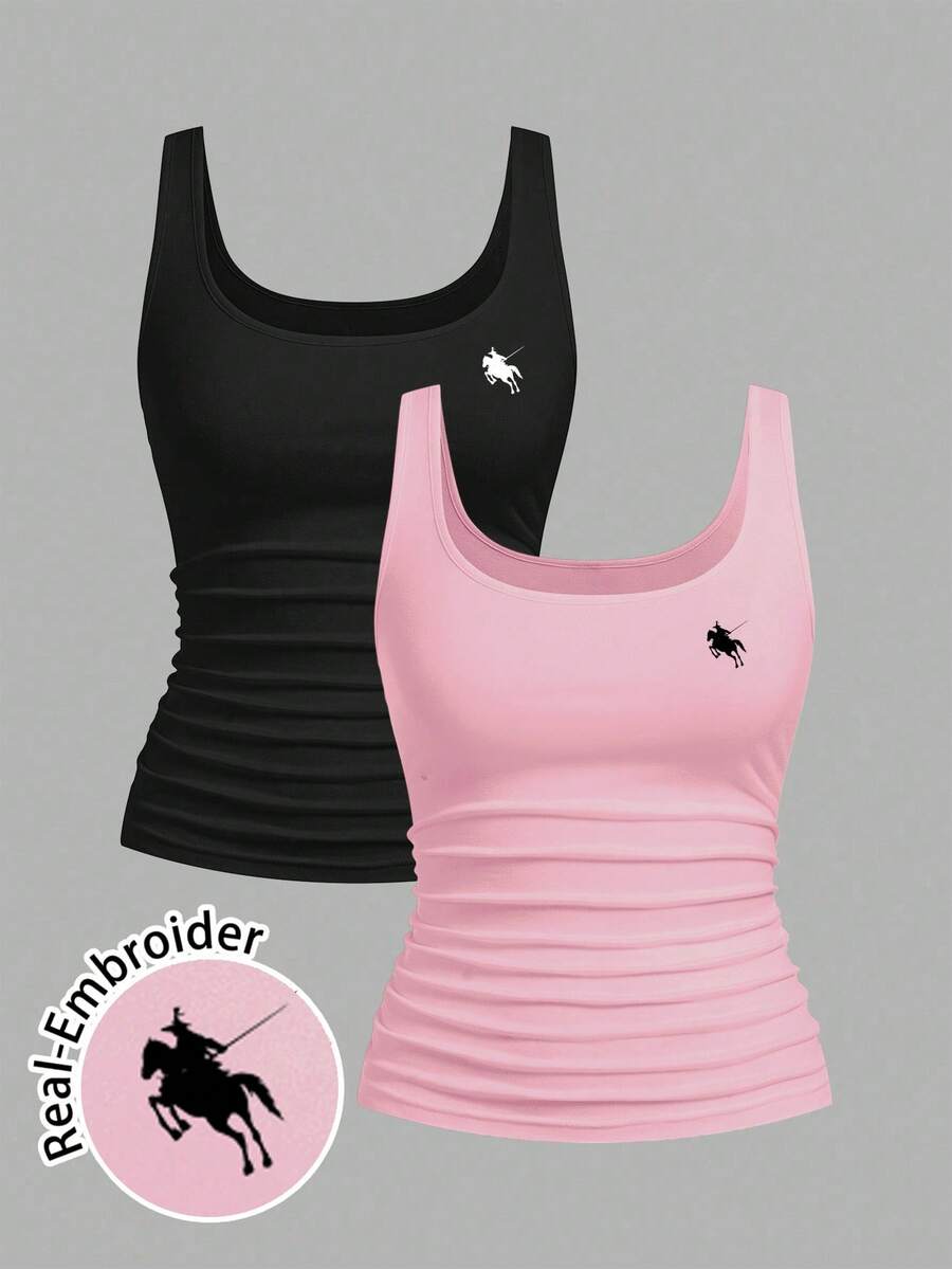 Slaydiva Women's Casual Horse Print Scoop Neck Tight Fitting Camisole Set, Versatile For Daily Wear - Multicolor - View 1