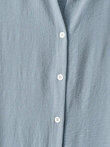Linhara 大码纯色休闲长袖衬衫 - 藍色 - 查看 5