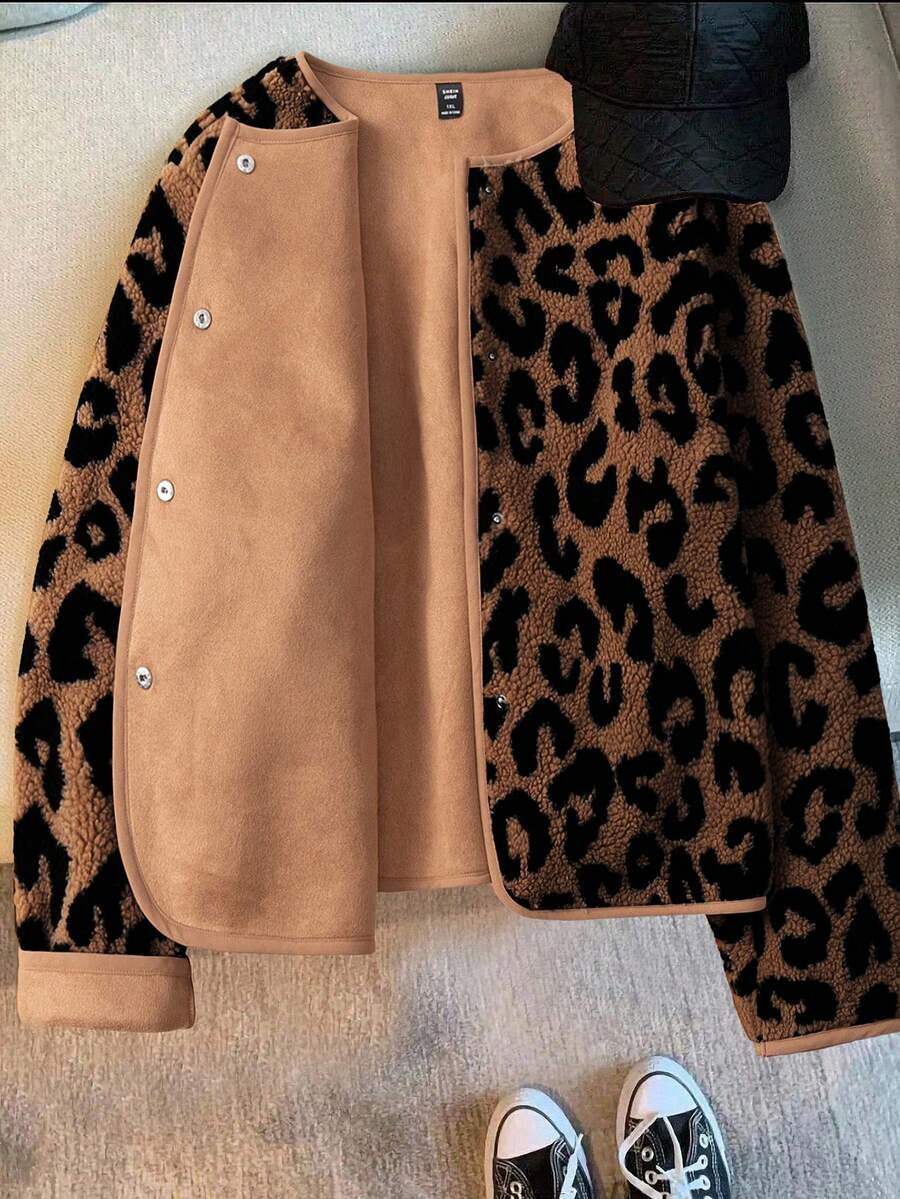 SHEIN Clasi Áo khoác họa tiết da báo cỡ lớn dành cho nữ, Áo khoác thu/đông - Nhiều màu - Xem 1