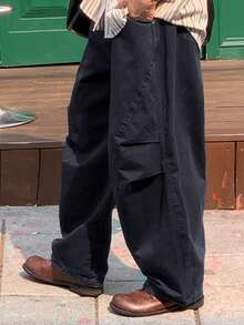 DAZY 海军蓝色褶皱设计宽松喇叭裤男士秋季 - 藏蓝色 - 查看 7