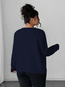 Elenzga Plus Size Casual Solid Color Gold Button Long Sleeve Cardigan