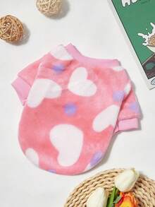 PETSIN 1 Pc Pink Flannel Heart Print Warm Crew Neck For Pet Dog Cat, Universal - Multicolor - View 1