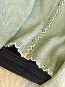 SHEIN Franclia Women's Autumn French Romantic Contrast Color Ruffle Trim Cardigan, Suitable For Commuting