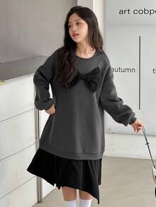 DAZY Tween Girls Round Neck Knit Sweatshirt Dress - Grey - View 3