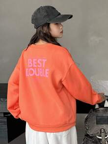 DAZY Tween Girl Crew Neck Thermal Lined Printed Sweatshirt, Fall