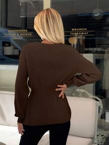 Women Solid Color Front Button Round Neck Cardigan