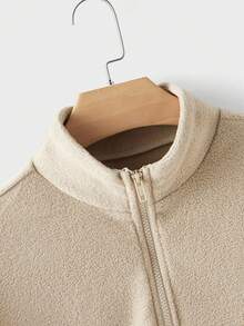 Manfinity NXTstreet 男士拉链运动衫，带弹性字母印花和抽绳裤针织套装休闲两件套春秋运动服、冬装、舒适服装 - 卡其色 - 查看 3