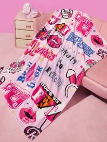 Mean Girls | SHEIN 1 chiếc chăn vải nỉ họa tiết chữ, thích hợp cho giường, ghế sofa, thoải mái và ấm áp, có thể giặt bằng máy, nhiều kích cỡ - Hồng - Xem 2