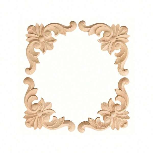4 pezzi Decorazioni in legno intagliate, ornamenti per angoli non dipinti per mobili migliorati, decorazione per armadi, comodini, specchi, divani, mensole del camino, tavolini, supporti TV