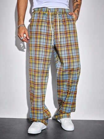 Prep Herren Lässig Karomuster Hose mit Kordelzug Taille, für den Herbst