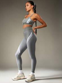 MISSGUIDED Active Workout Two Piece Set Seamless High Waist Leggings And Sports Bra Matching Set Compression Gym Training Fitness Athleisure Wear - Grey - View 1