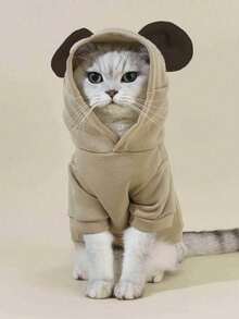 PETSIN 1件3D耳朵细节宠物连帽衫 - 卡其色 - 查看 3