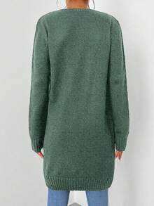 EURMUSE 女士休闲纯色中长款开衫 - 薄荷綠 - 查看 2