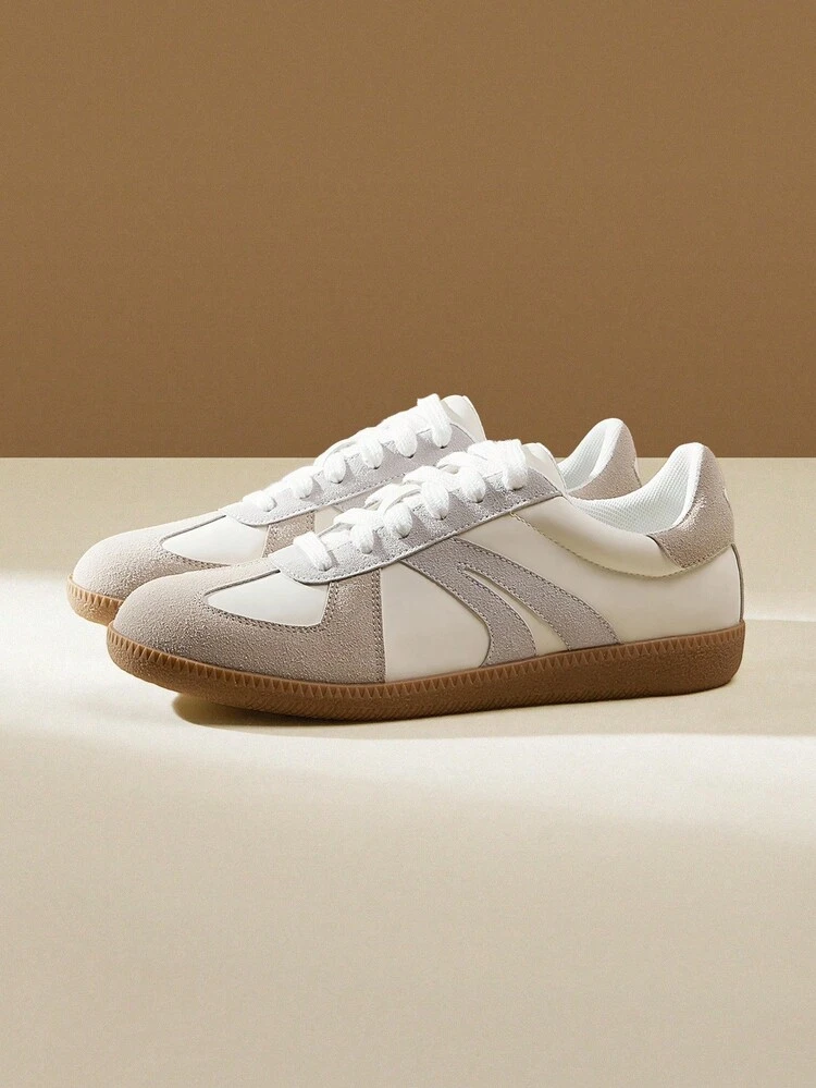 CUCCOO EASI Women's Lace-Up Round Toe Casual Sneakers, Comfortable Minimalist PU Leather Gray Athleisure Shoes For Daily Indoor And Outdoor Wear