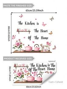 SHEIN 1PC Watercolor Kitchen Tableware Slogan Home Decor Wall Sticker - Multicolor - View 9
