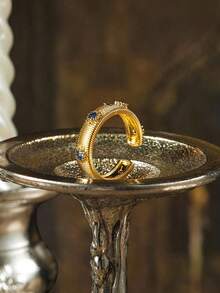 Glisma 18K镀金复古纹理锆石戒指 - 金黃色 - 查看 5