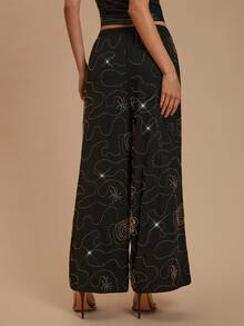 Glamine Quần thời trang đính đá Rhinestone dành cho nữ - màu đen - Xem 2