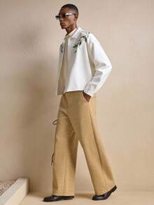 AKNOTIC Men's Solid Color Wide Leg Casual Pants, Suitable For Christmas Party, Commuting, Relaxed Fit Long Trousers, Boyfriend Gift, Holiday Essential - Mustard Yellow - View 2