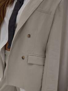 MUSERA Áo blazer dáng dài hai hàng cúc, có đệm vai, dễ thương, thanh lịch, gợi cảm, thích hợp cho mùa thu, đi chơi đêm, mùa đông, dự tiệc, mùa xuân. - Màu Xám nhạt - Xem 6