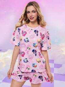 My Little Pony X SHEIN Women's Cute Pony Print Short Sleeve T-Shirt And Shorts Pajama Set, Summer Cute Sleep Wear Women Kawaii Pajamas - Multicolor - View 7