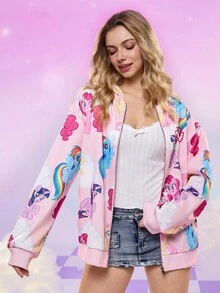 My Little Pony X SHEIN 卡通图案连帽拉链休闲长袖卫衣 - 彩色 - 查看 6