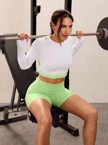 GLOWMODE Tough Sport Sweat-Wicking Quick-Dry Jacquard Mesh Back Elastic Band Two-Tone Top High-Impact Running Jogging Training Gym Studio Daily Active Wear - White - View 6