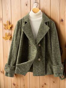 Rusticease 秋冬女士翻领长袖双排扣休闲大衣 - 綠色 - 查看 7