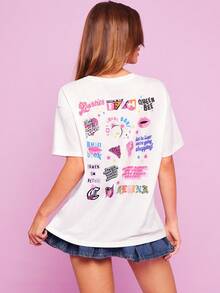 Mean Girls X SHEIN Damen Lässig T-Shirt mit Buchstaben-Grafik, Rundhalsausschnitt, Kurzarm, Sommer