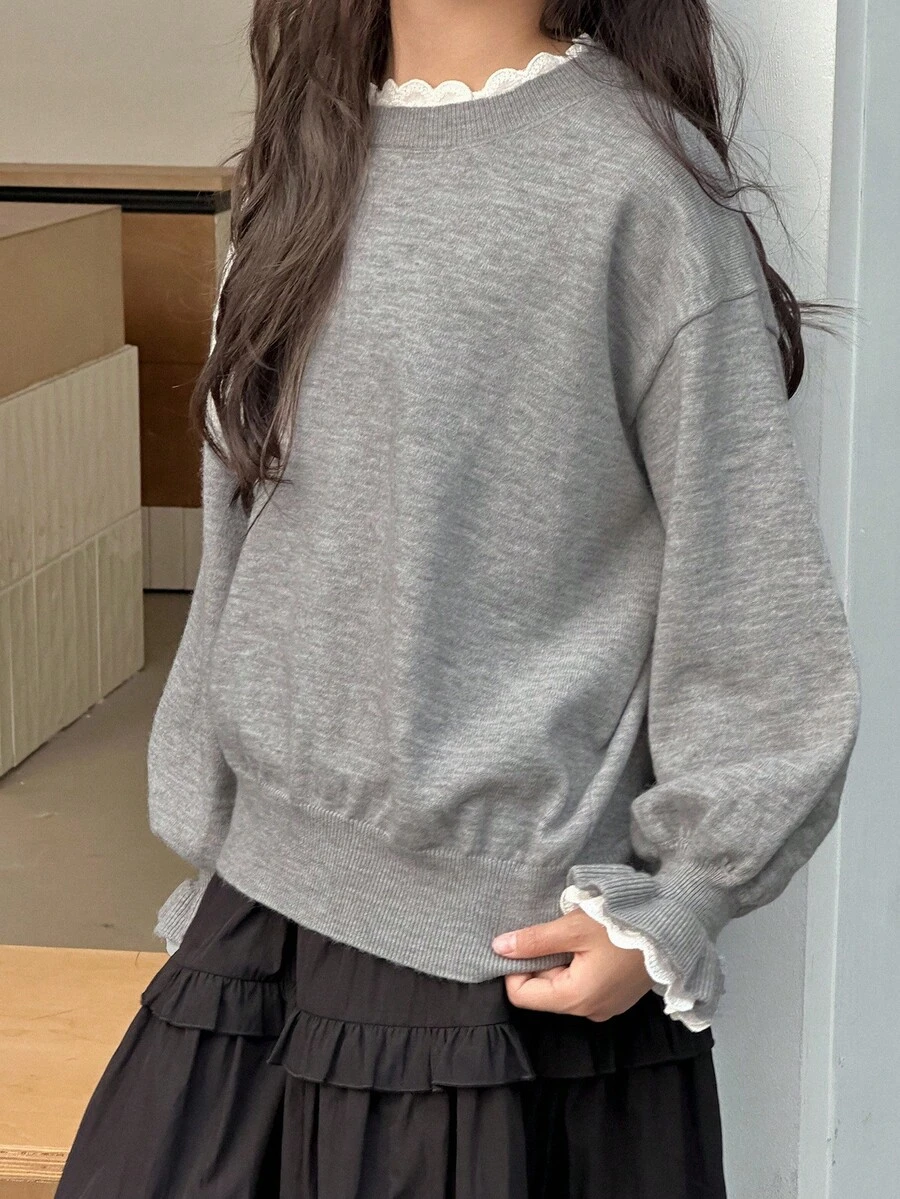 DAZY Tween 女童休闲宽松落肩长袖毛衣，秋冬