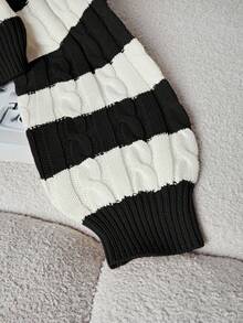Franclia Women's Basic Contrast Color Lantern Sleeve Twist Rope Sweater, Suitable For Spring And Autumn - Black - View 3